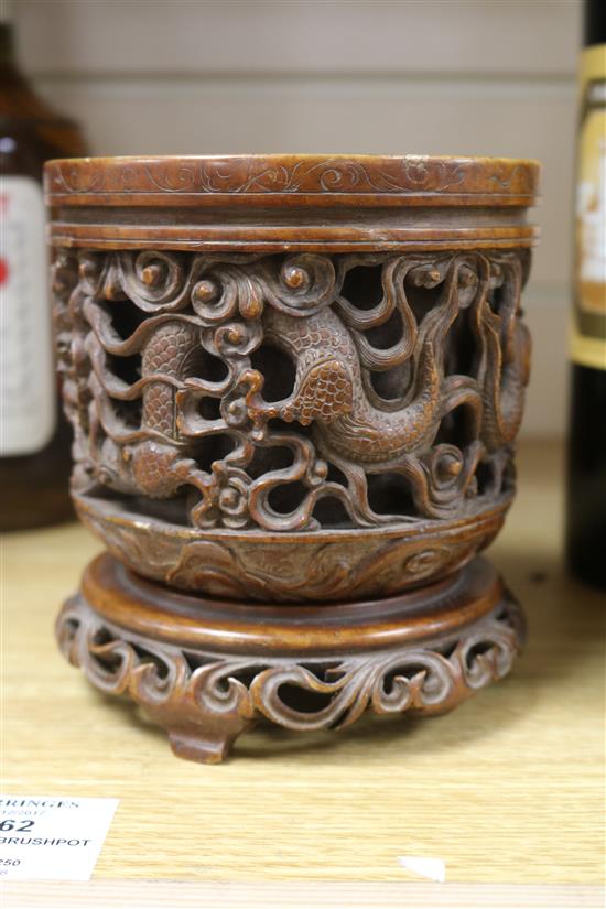 A Chinese carved soapstone brushpot 5in.
